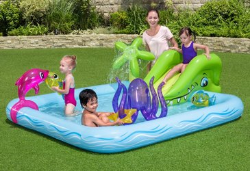 בריכת פעילות BESTWAY, בעיצוב האקווריום המדהים הכוללת מגלשה, מתז מים וחיות מתנפחות, דגם 53052 בריכת פעילות BESTWAY, בעיצוב האקווריום המדהים הכוללת מגלשה, מתז מים וחיות מתנפחות, דגם 53052