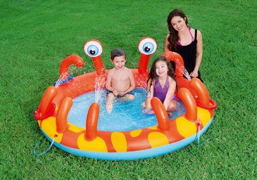 בריכת פעילות BESTWAY, בעיצוב סרטן צבעוני הכולל מתזי מים וטבעות, דגם 53058 בריכת פעילות BESTWAY, בעיצוב סרטן צבעוני הכולל מתזי מים וטבעות, דגם 53058