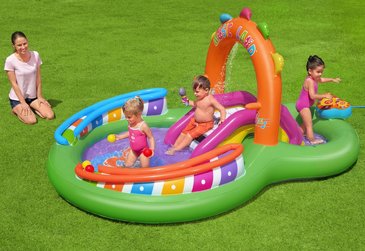 בריכת פעילות BESTWAY הכוללת בריכה כפולה, מגלשה, מתז מים ומשחקי כדור, מידות:137*190*295 ס"מ דגם 53117 בריכת פעילות BESTWAY הכוללת בריכה כפולה, מגלשה, מתז מים ומשחקי כדור, מידות:137*190*295 ס"מ דגם 53117