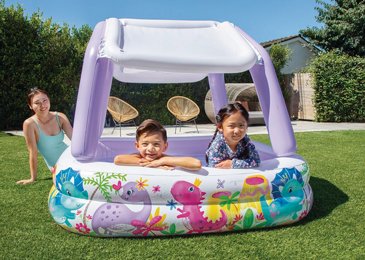 בריכה ריבועית מתנפחת INTEX בעיצוב צבעוני ומתוק, הכוללת גגון נשלף, דגם 57470 בריכה ריבועית מתנפחת INTEX בעיצוב צבעוני ומתוק, הכוללת גגון נשלף, דגם 57470