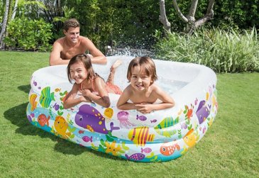 בריכה ריבועית מתנפחת INTEX בעיצוב עולם המים, דגם 57471 בריכה ריבועית מתנפחת INTEX בעיצוב עולם המים, דגם 57471