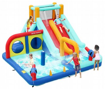 מתנפח מים/פארק מים הכולל מגלשה דו מסלולית+ קיר טיפוס+2 תותחי מים+בריכת שכשוך+משחקים בשילוב מים, דגם 73027 DOCTOR DOLPHIN דוקטור דולפין מתנפח מים/פארק מים הכולל מגלשה דו מסלולית+ קיר טיפוס+2 תותחי מים+בריכת שכשוך+משחקים בשילוב מים, דגם 73027 DOCTOR DOLPHIN דוקטור דולפין